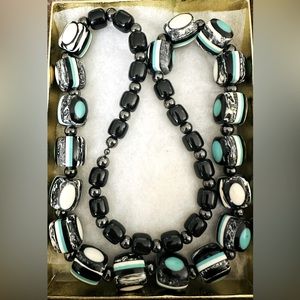 Beautiful turquoise black and white beaded necklace